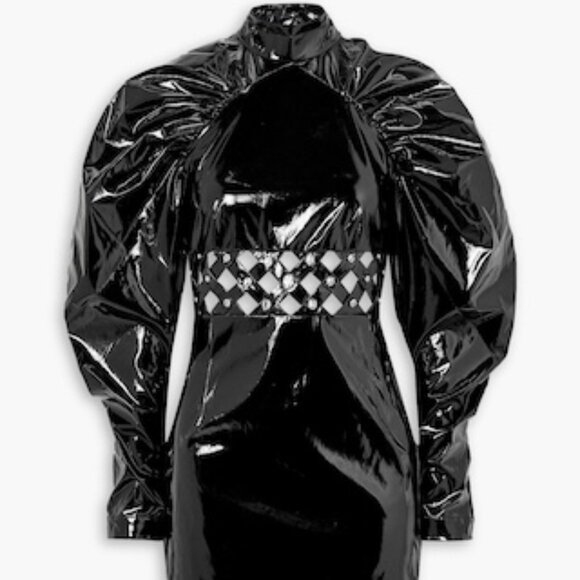 ROTATE Birger Christensen Black Coated Cut-Out Mini Dress – Size US 12 / EU 42 - Picture 2 of 6